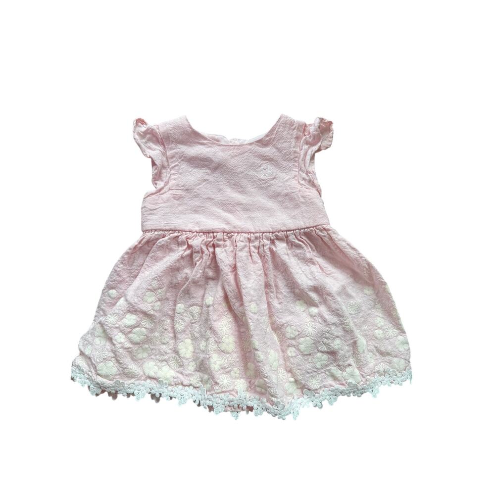 Calvin Klein Baby Girls Pink Floral Embroidered Dress 6-9M Cottagecore